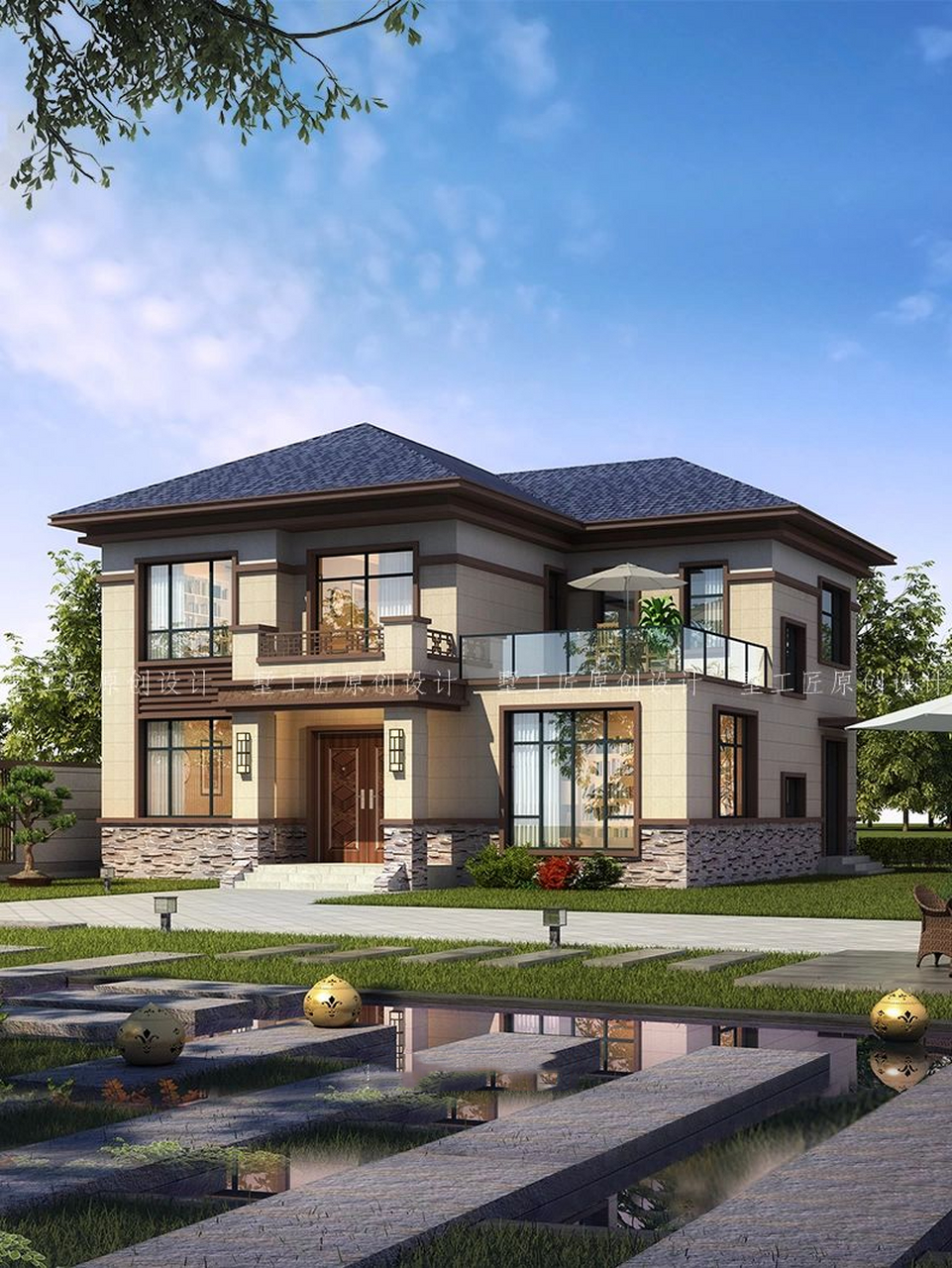 斜屋顶设计的二层别墅,享受它独有之美 别墅占地面积166㎡,开间13m