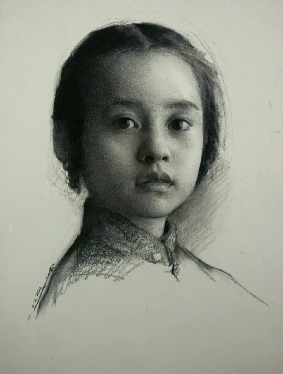 素描小女孩 (网课) 	 751575157515这张素描画得神态自然