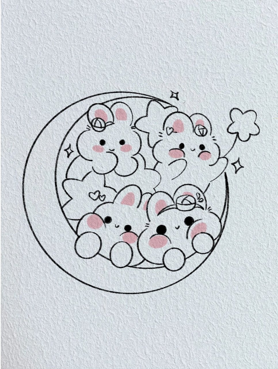 月饼节快乐/兔兔简笔画教程 我对月亮许愿 希望你永远快乐 临摹 #画画