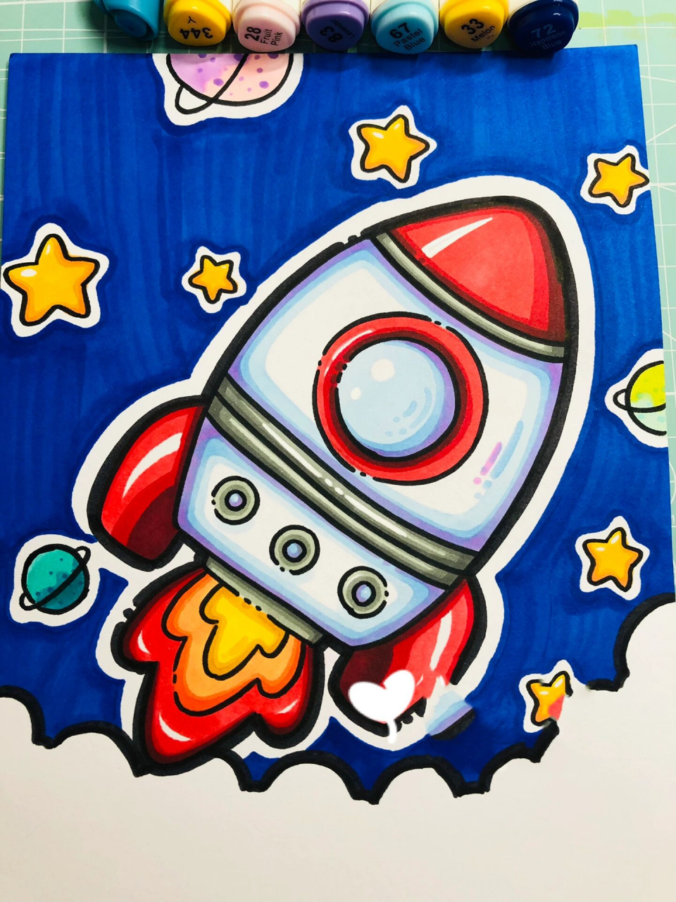 火箭发射 马克笔画 儿童画
