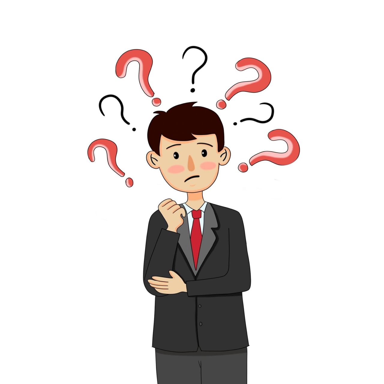 93小人卡通肌理手绘儿童思考卡通人物素材 93穿蓝毛衣的单人男孩