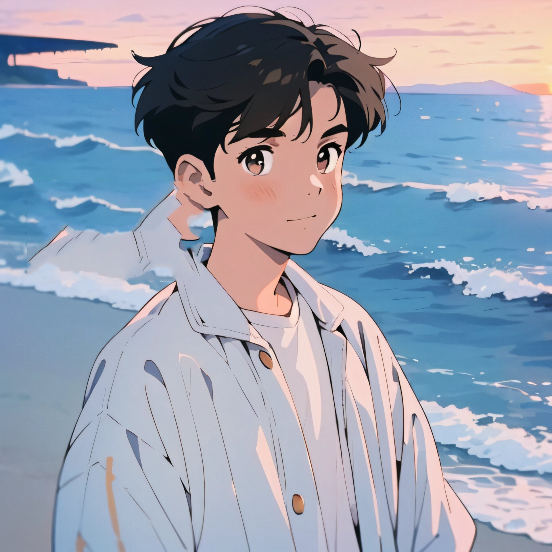 啦啦啦～|海边动漫男头