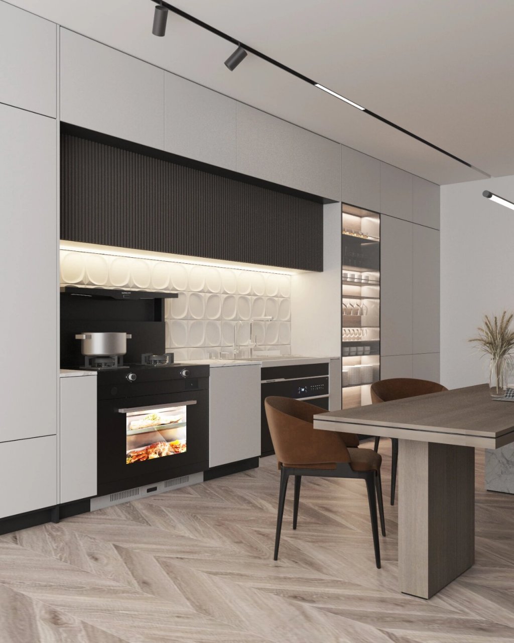 有种静谧沉稳的高级感,今天森小哥分享这户意式轻奢风厨房装修效果图