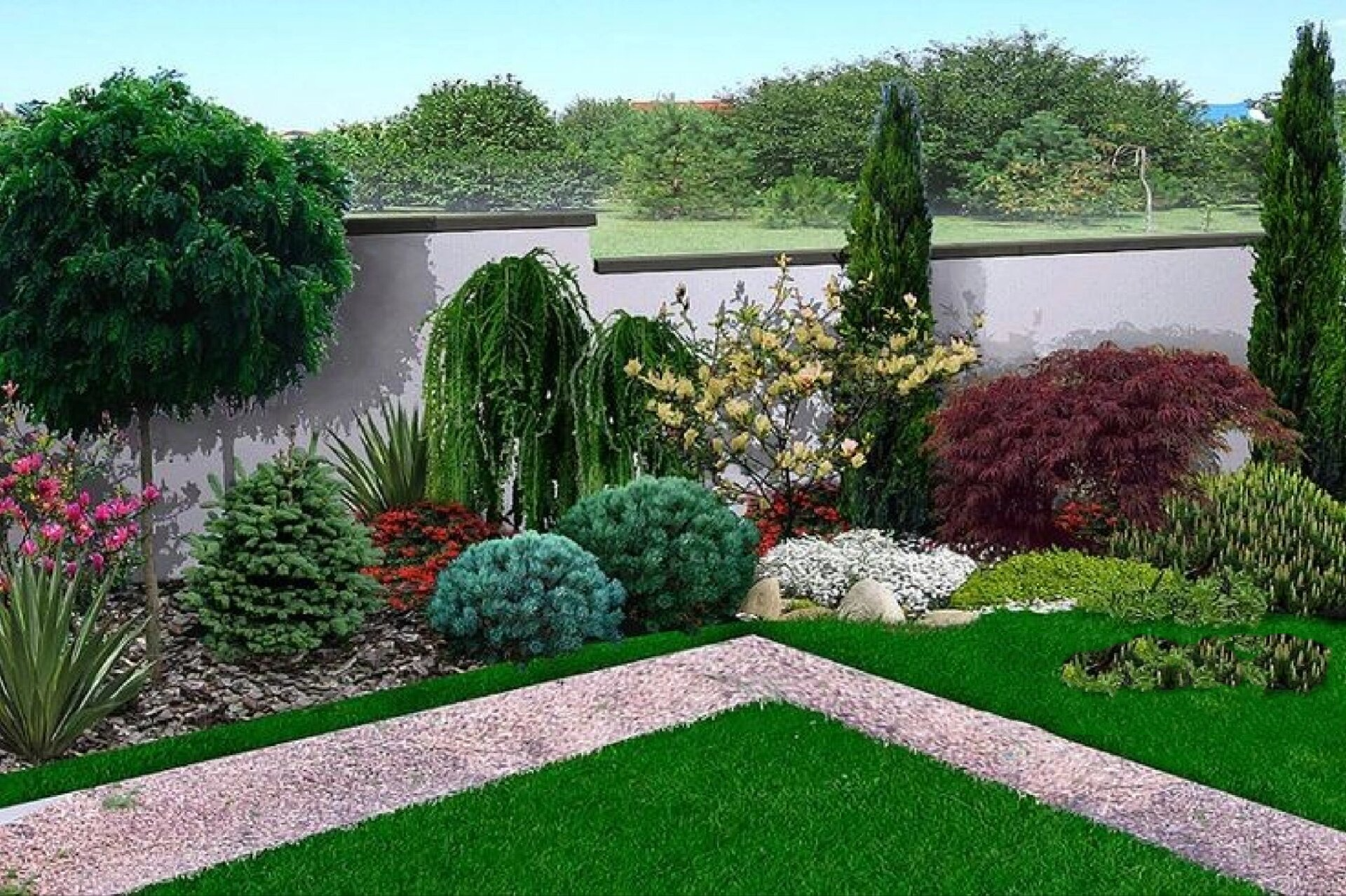 灌木花境的搭配,针叶树的百搭组合