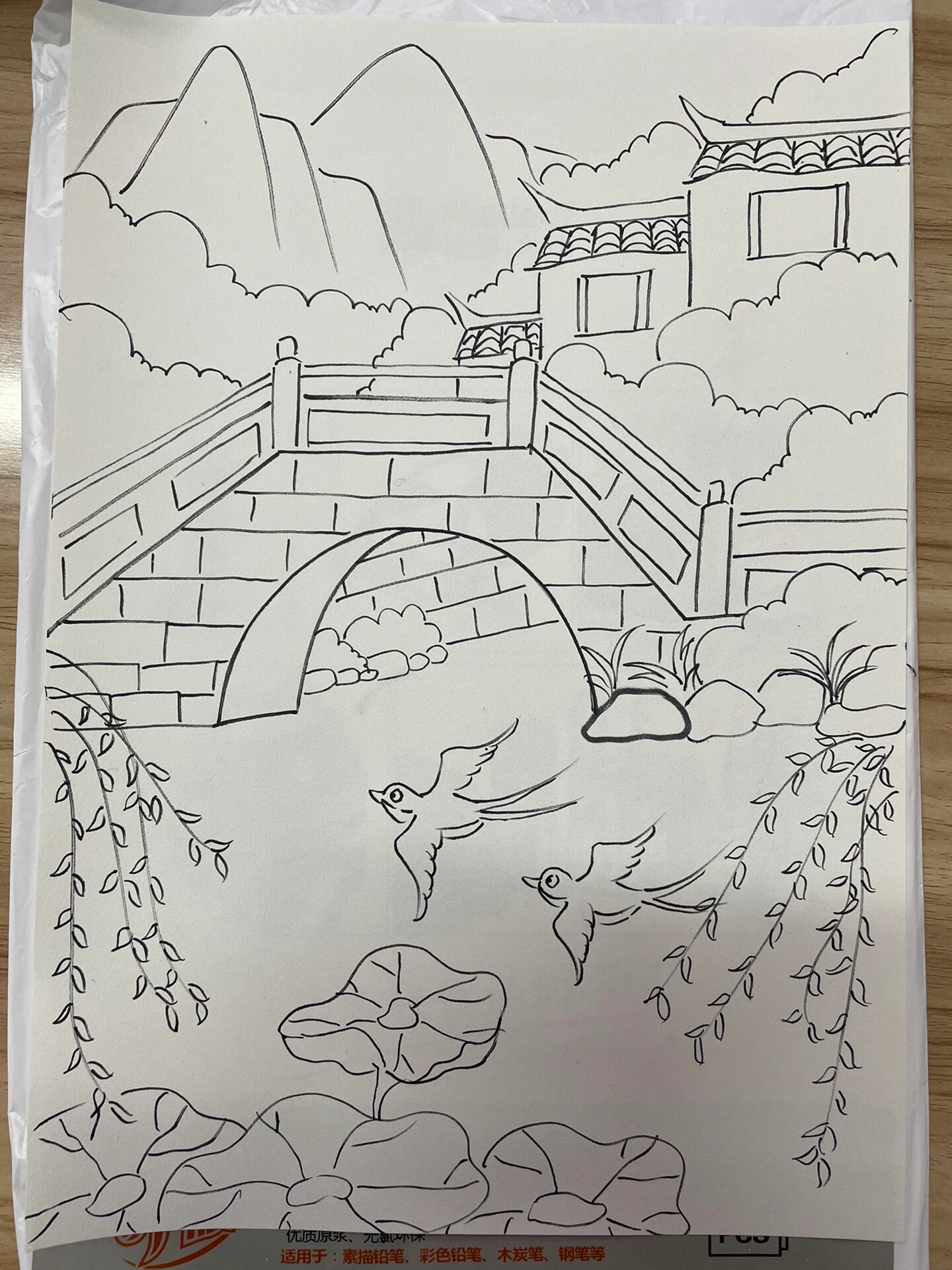 "水乡古镇""家乡"主题绘画作业模版