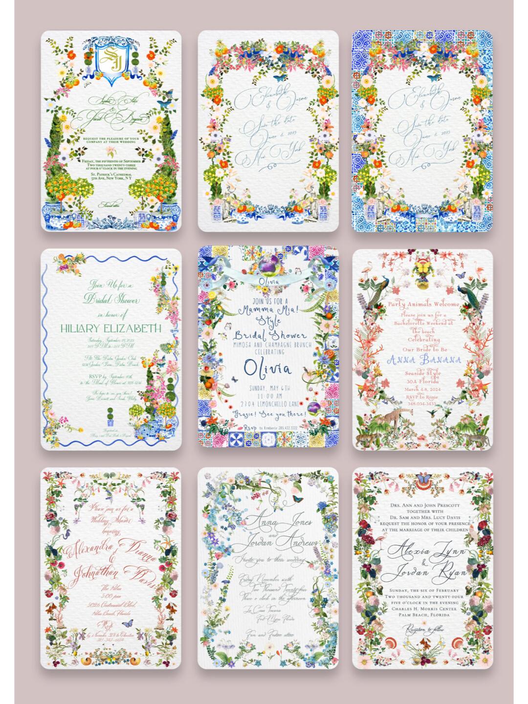 水彩花卉邀请函莫奈花园邀请函设计