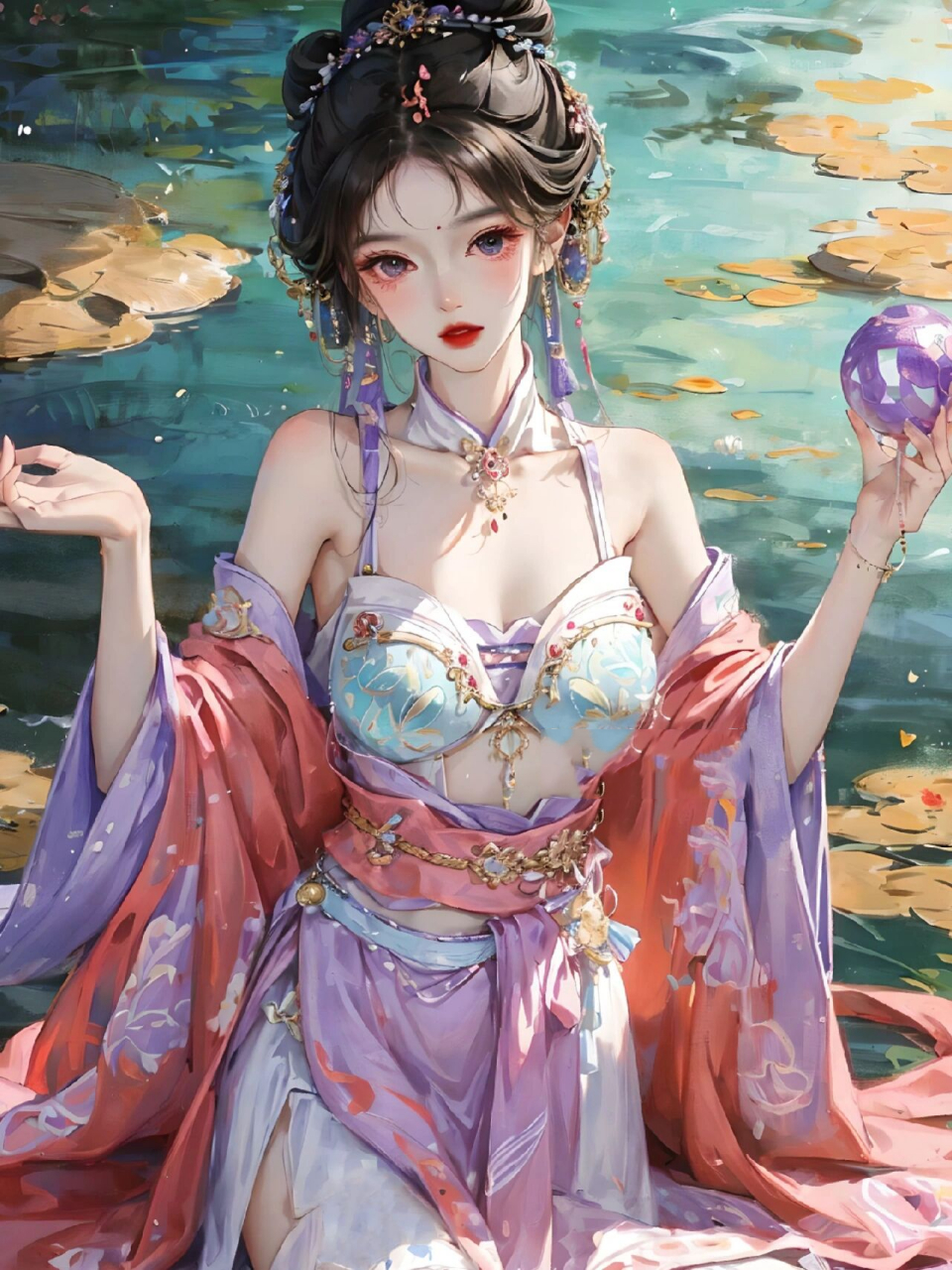 妖娆古风美女唯美粉紫色壁纸头像