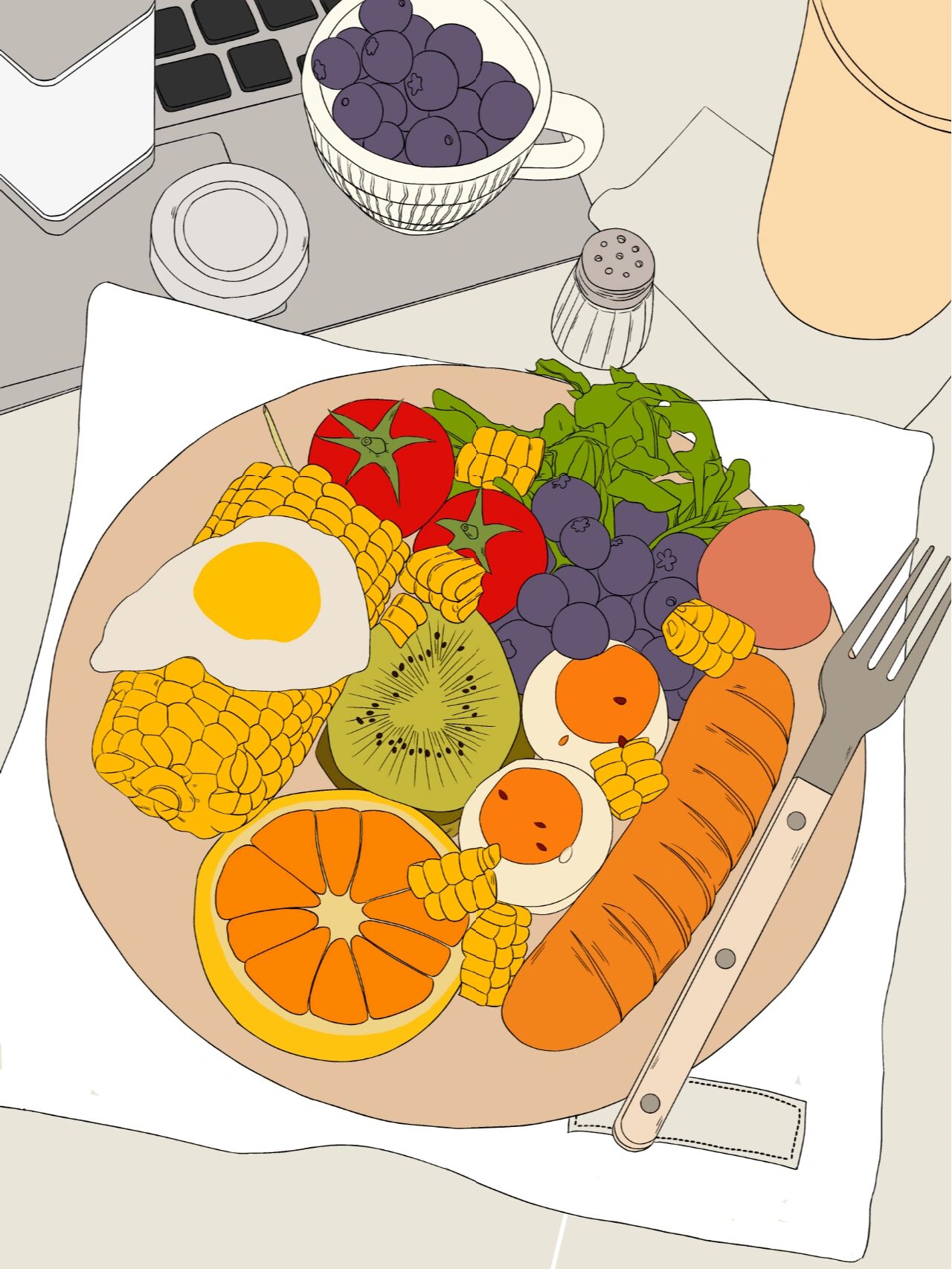 ipad美食插画|营养餐 01素材