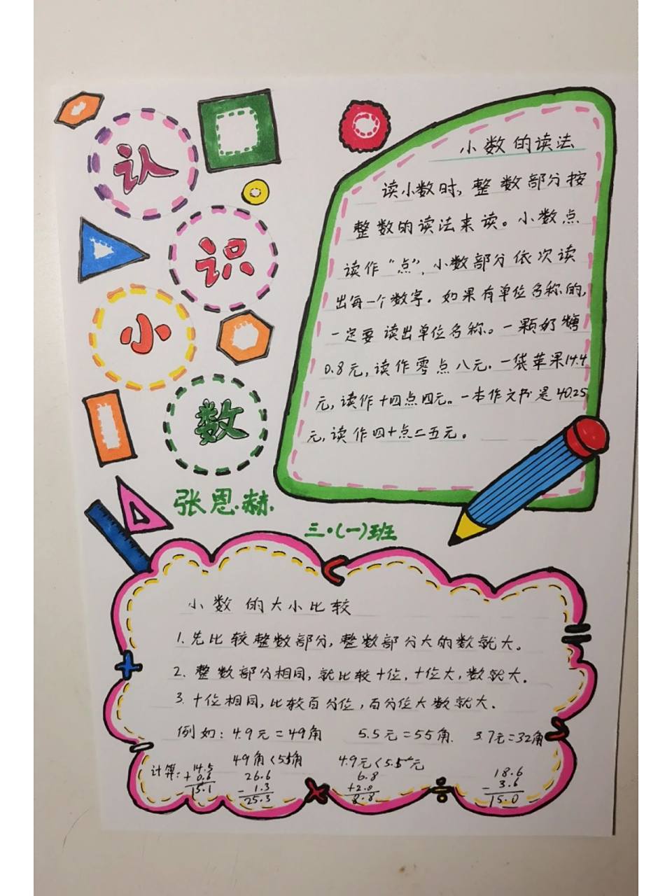 认识小数 数学小报 认识小数 数学小报