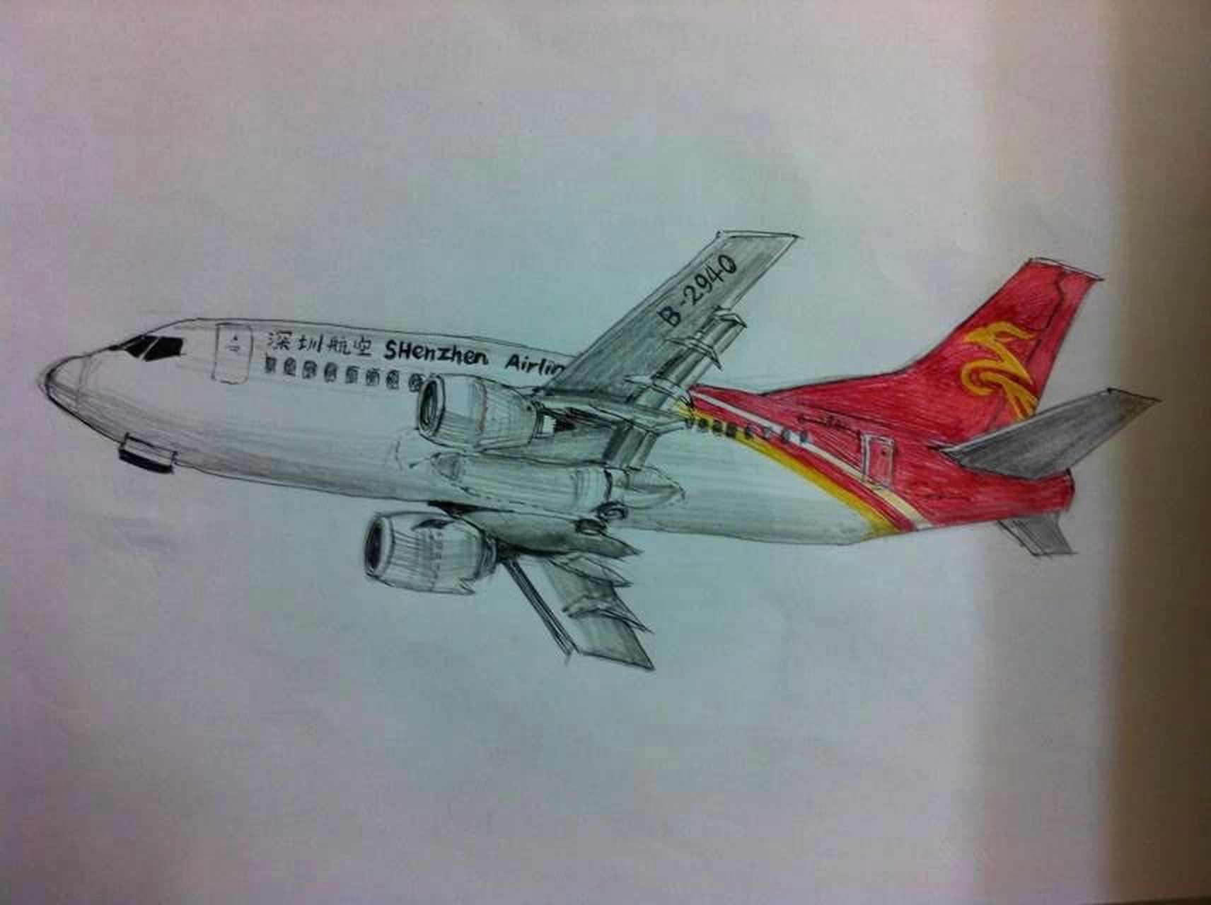 手绘飞机图 刷到有人画飞机模型的,自己也是贼喜欢模型的人.