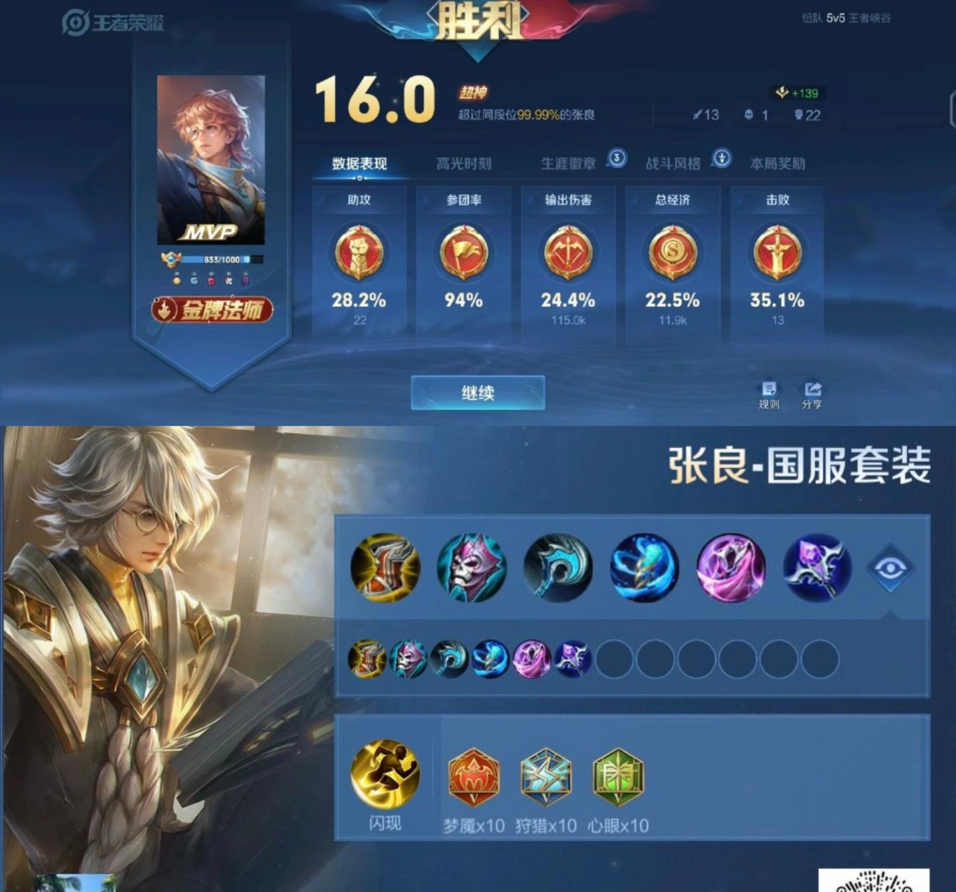 王者荣耀法师篇:国服张良最强出装铭文 出装及铭文: 第一件:疾步之靴