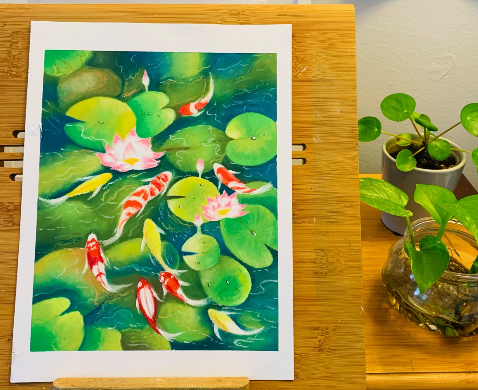 油画棒 | 荷花九鱼图「含详细步骤」 连年有余荷花九鱼.