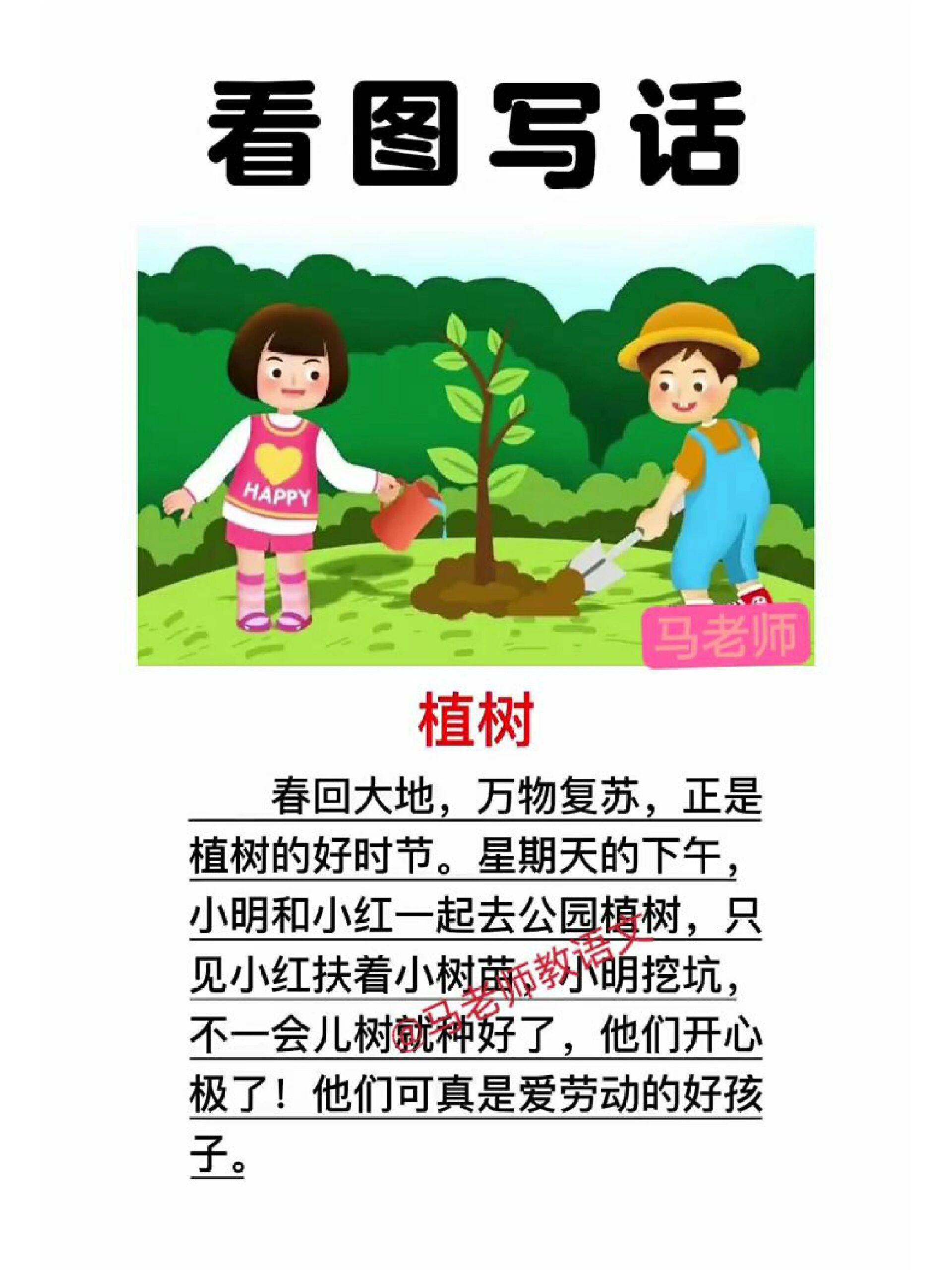 看图写话植树50字图片