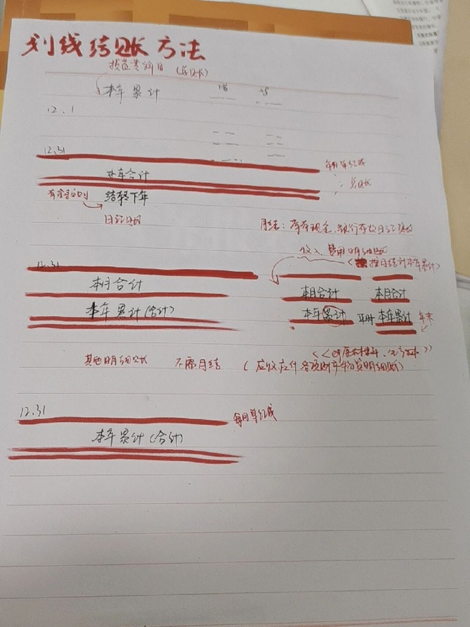 容易搞混的手工帐划线结账方法! 期末考试冲冲冲