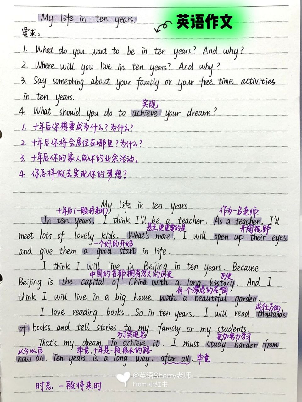 初一下册英语作文‖my life in ten years