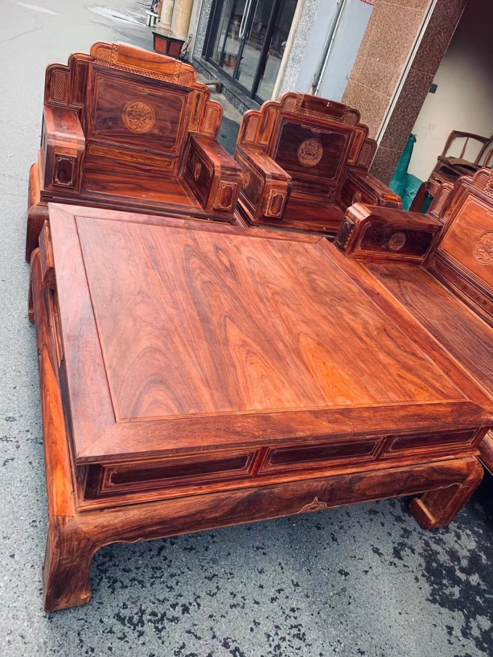 缅甸花梨木(大果紫檀)黑红老料沙发