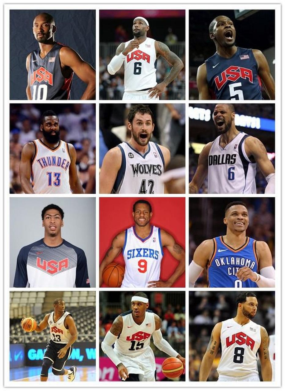 2012年梦十队:科比-布莱恩特,勒布朗-詹姆斯,凯文-杜兰特,詹姆斯-哈登