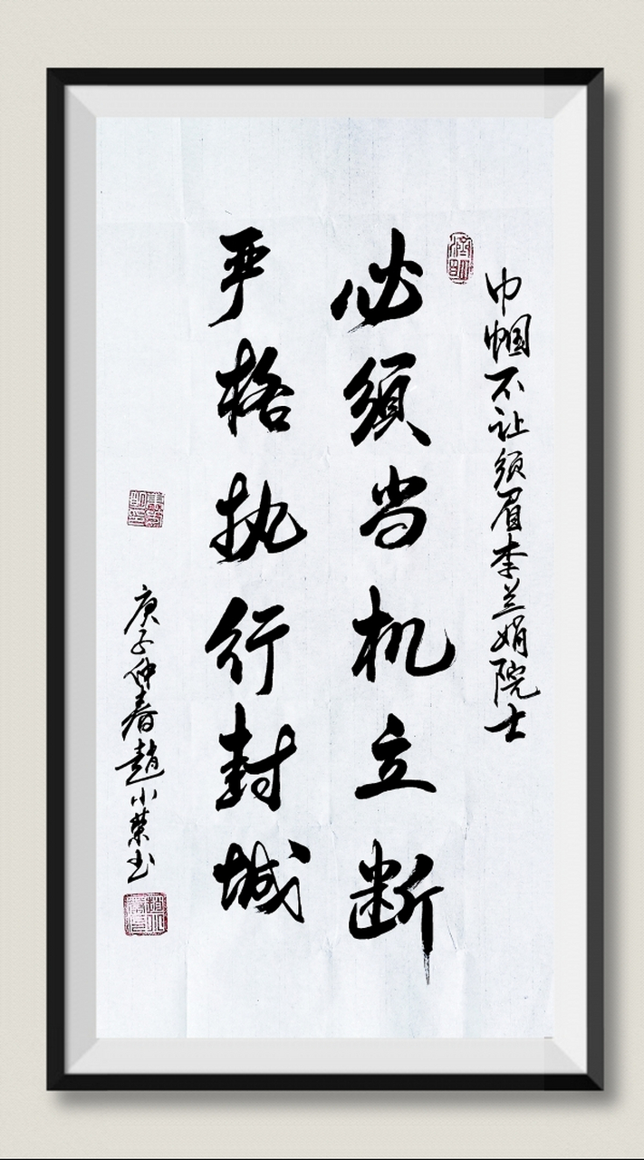 赵小荣书法作品:必须当机立断   严格执行封城————巾帼不让须眉