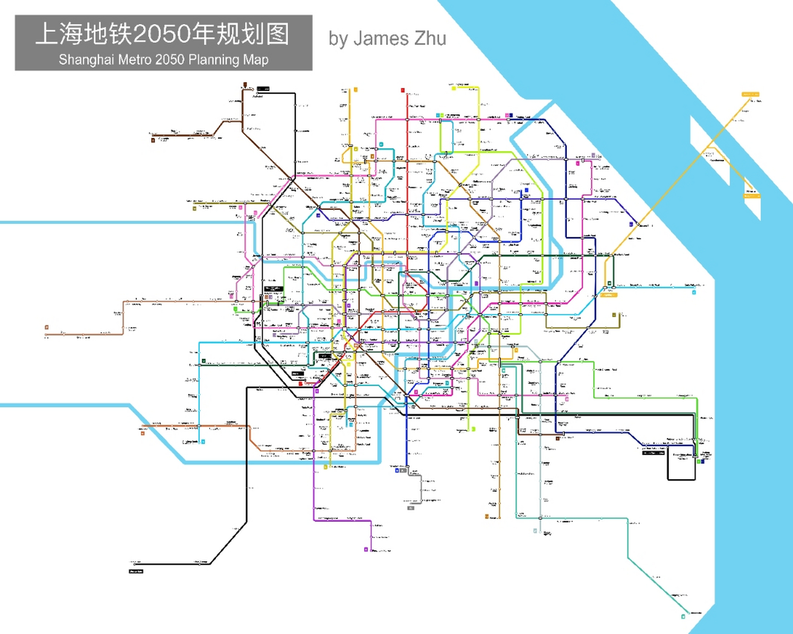 上海地铁2050规划图英文版出炉