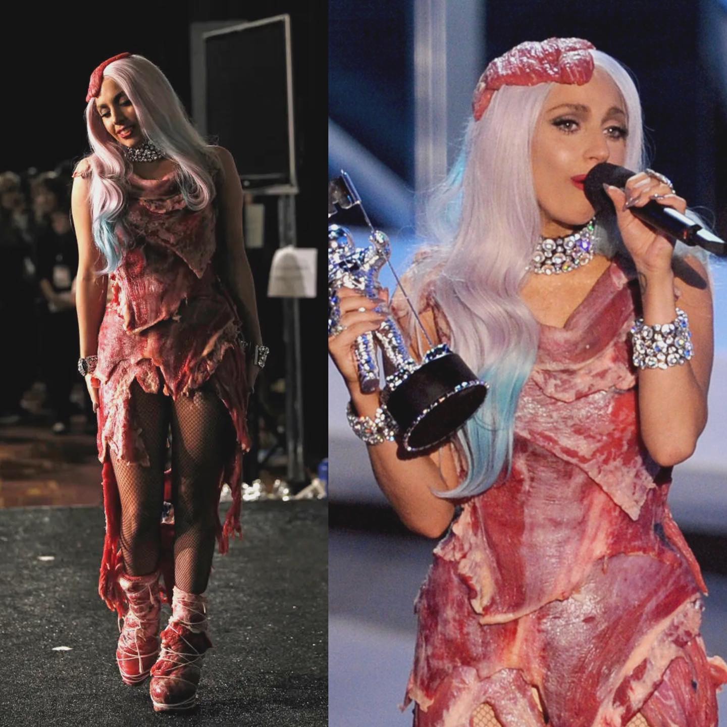 lady gaga在2010 vma颁奖礼上穿的这条"肉裙",是