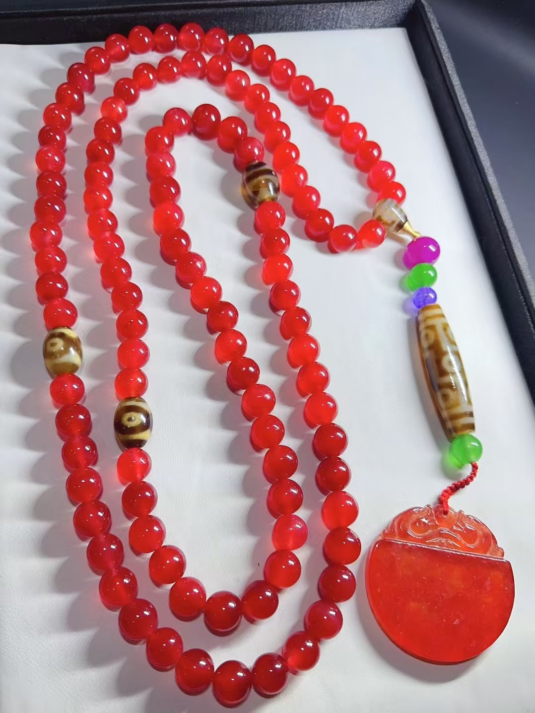 老翡翠高冰红翡 完美佛珠 【九眼天珠 平安无事108佛珠】 直径1.4