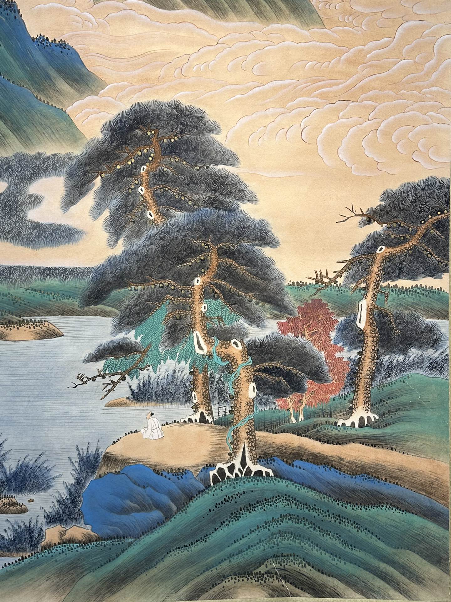 张大千精品纸本八尺手绘山水画,均匀自然,保存完整无破损,画工精美
