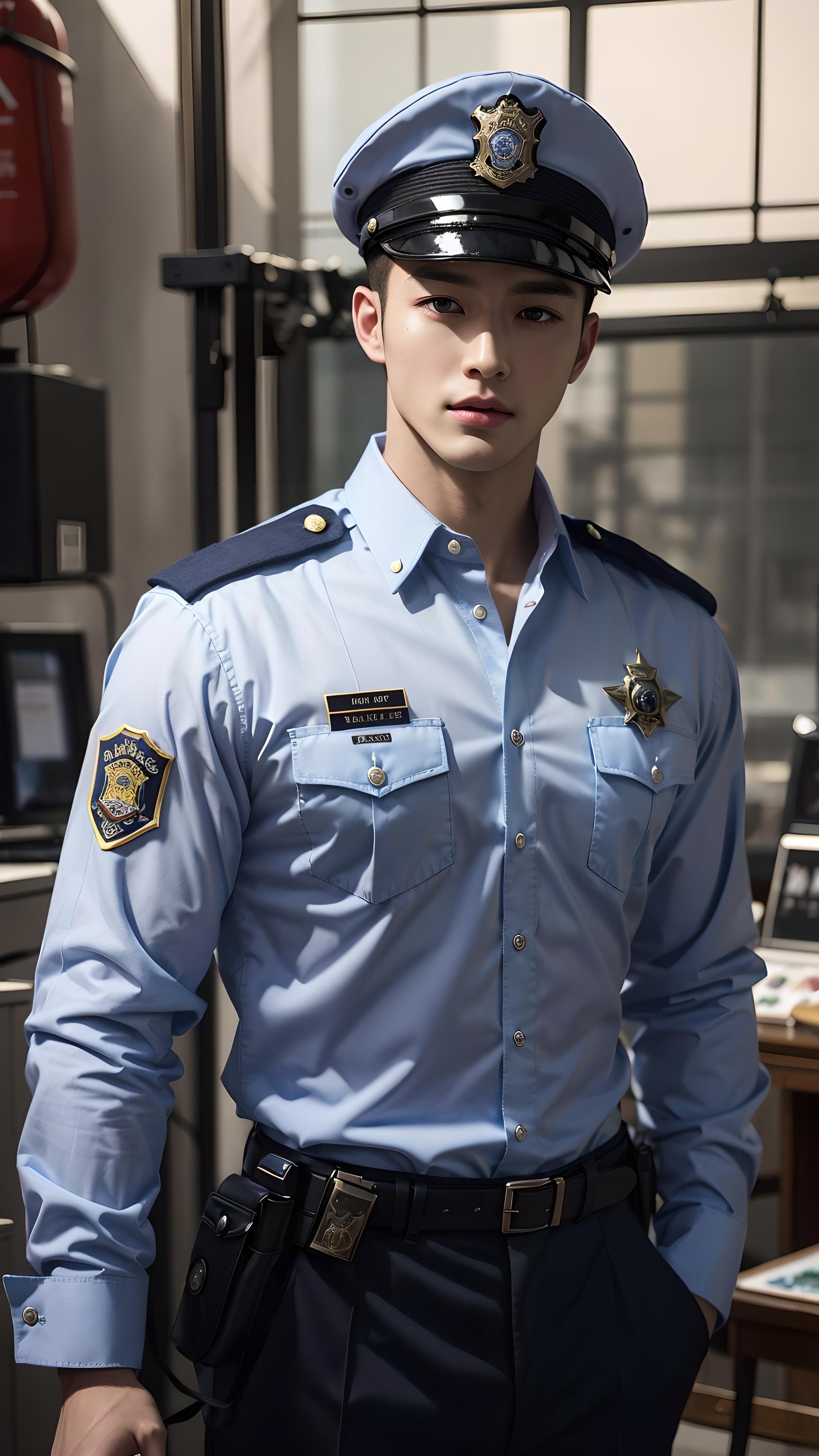 制服帅哥,严肃中带点小俏皮,朋友圈等你来撩