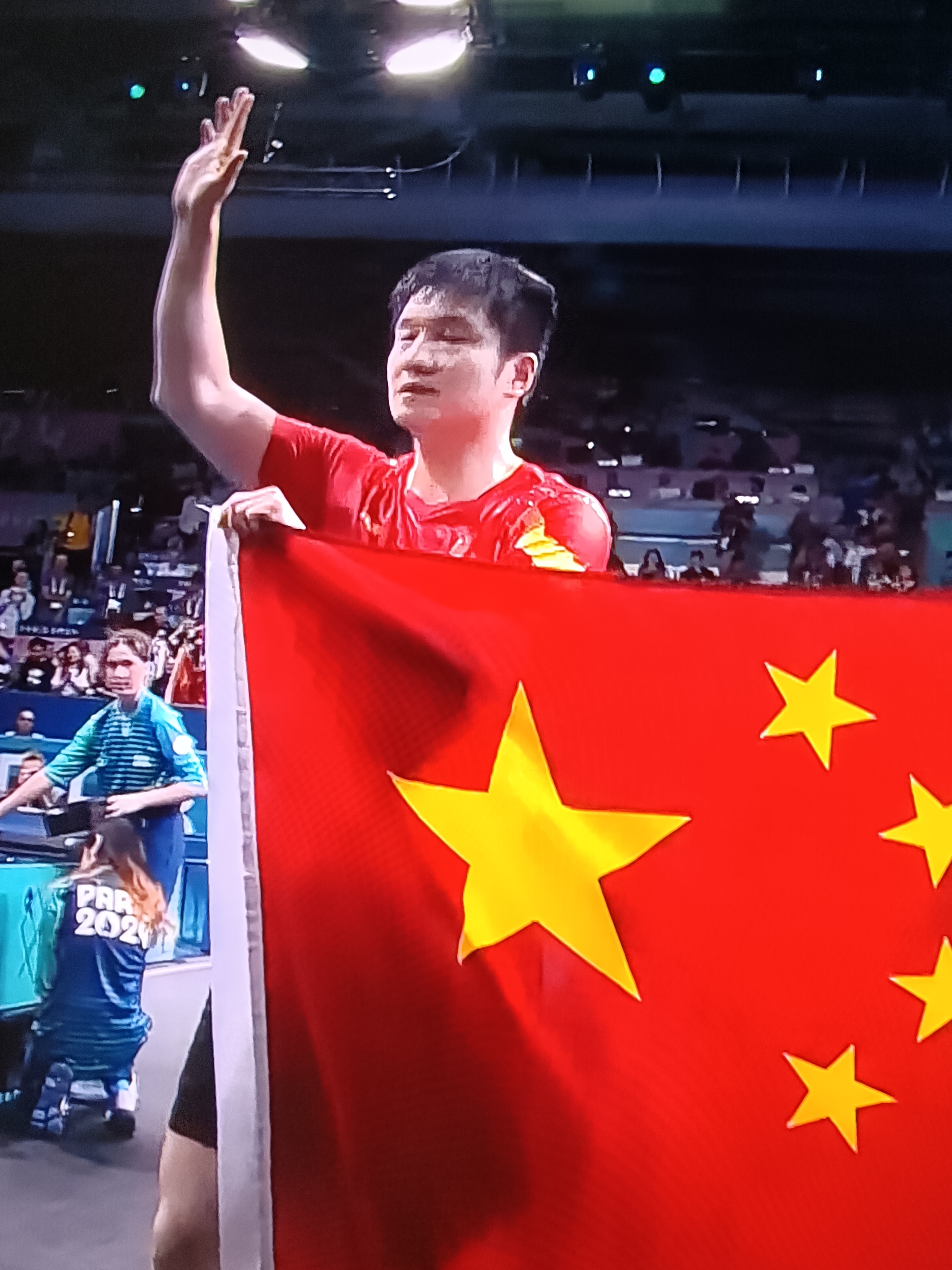 祝贺樊振东夺得巴黎奥运会乒乓球男单冠军,并实现了大满贯的壮举,得偿