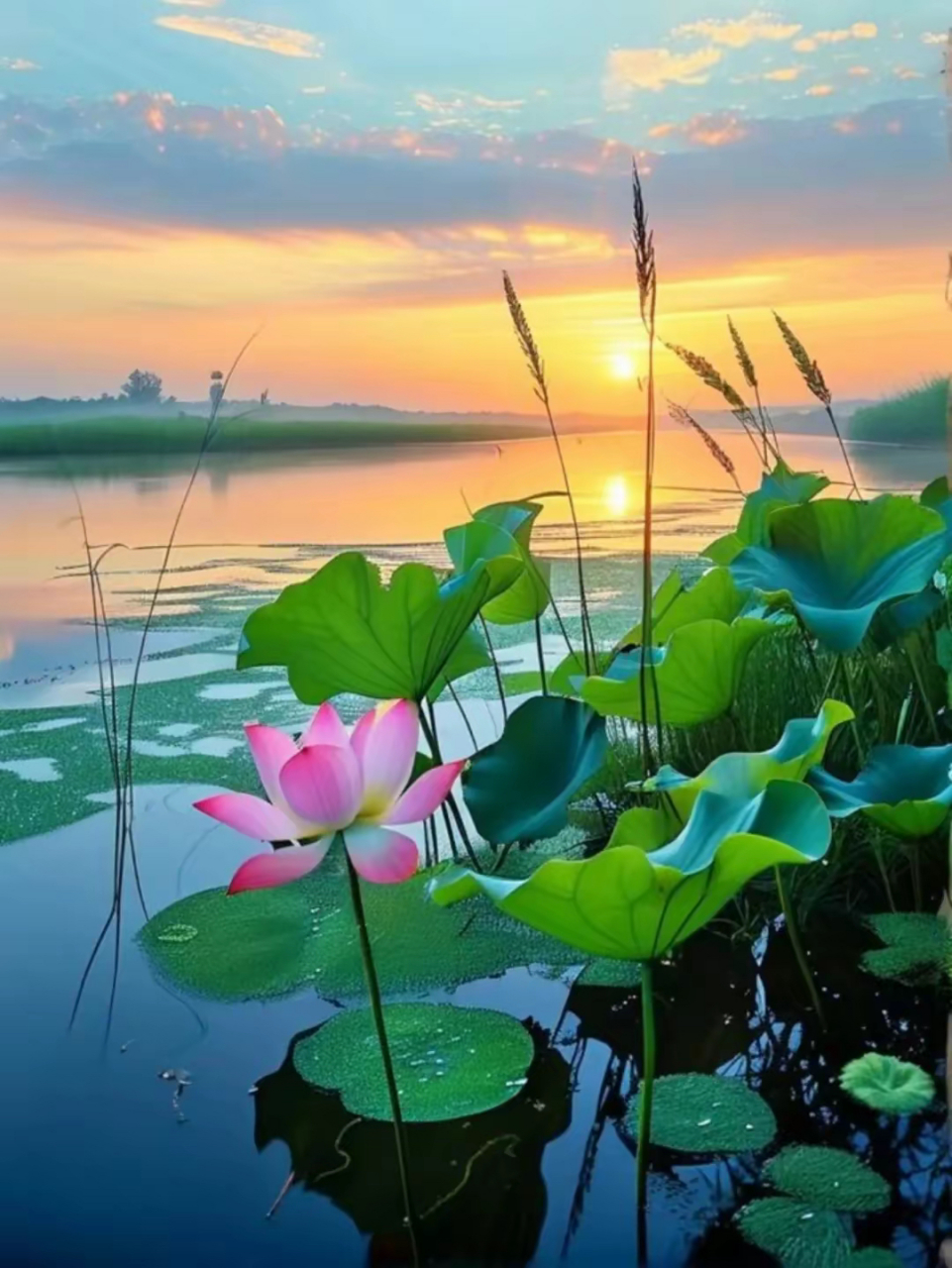 夏风柔,碧波皱, 一池荷花舞清幽. 粉白裳,绿罗袖, 仙子凌波步悠悠.