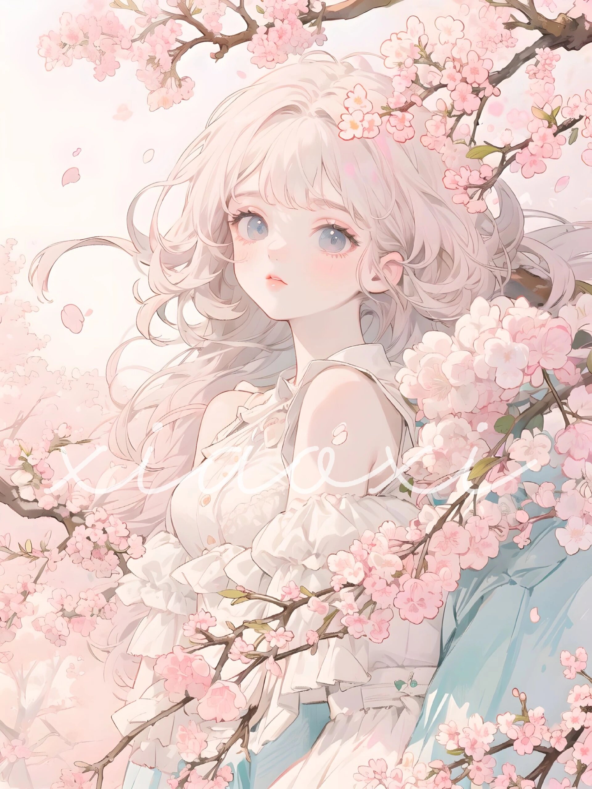 春风拂面樱花舞,女孩轻笑踏春归.