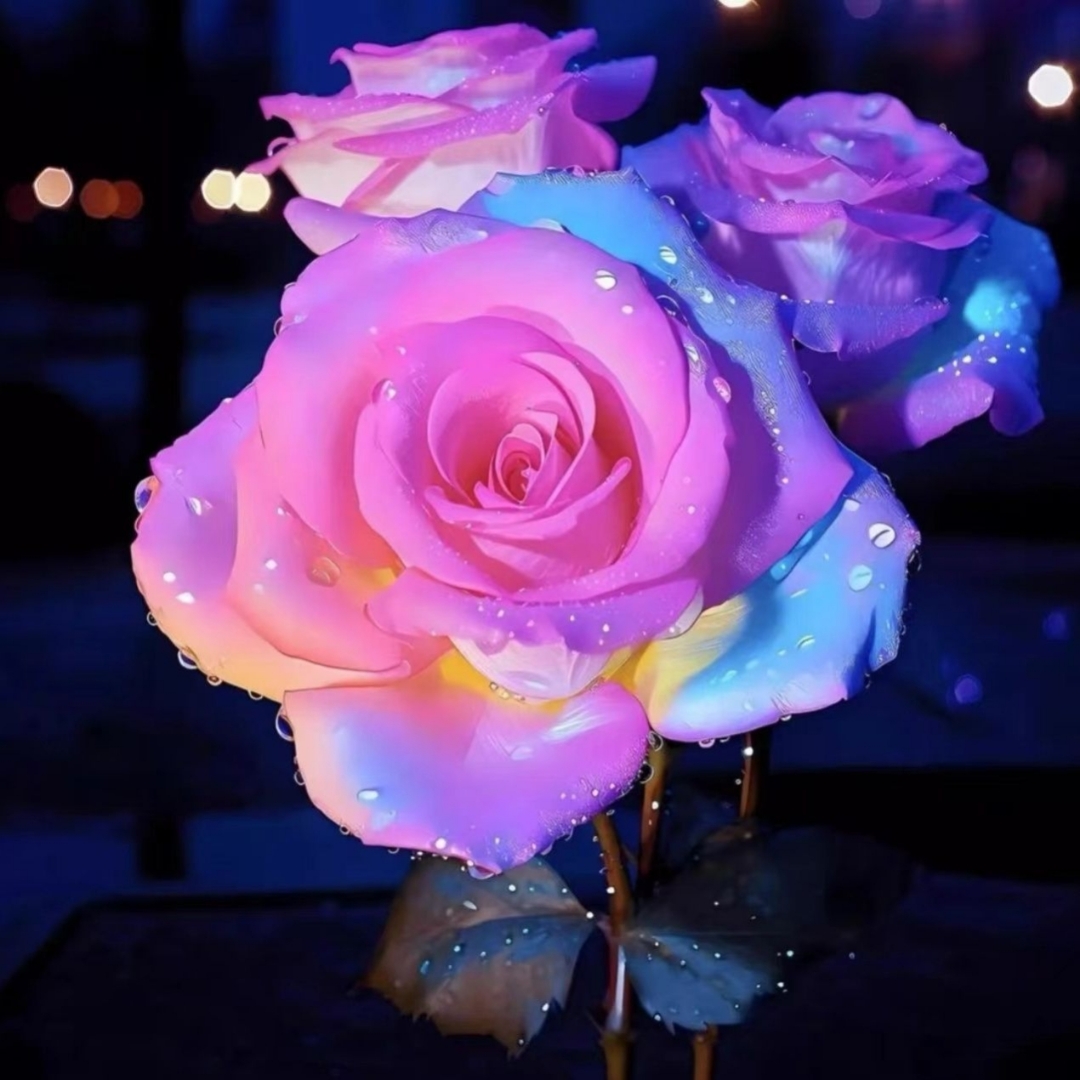 💫 这朵粉色与蓝色渐变的玫瑰花,仿佛融合了清晨的露珠与午后的阳光