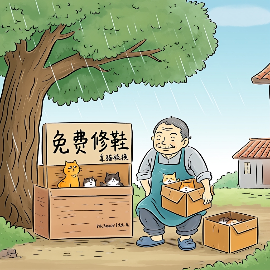 老槐树下总坐着个修鞋匠,青布围裙磨得发亮
