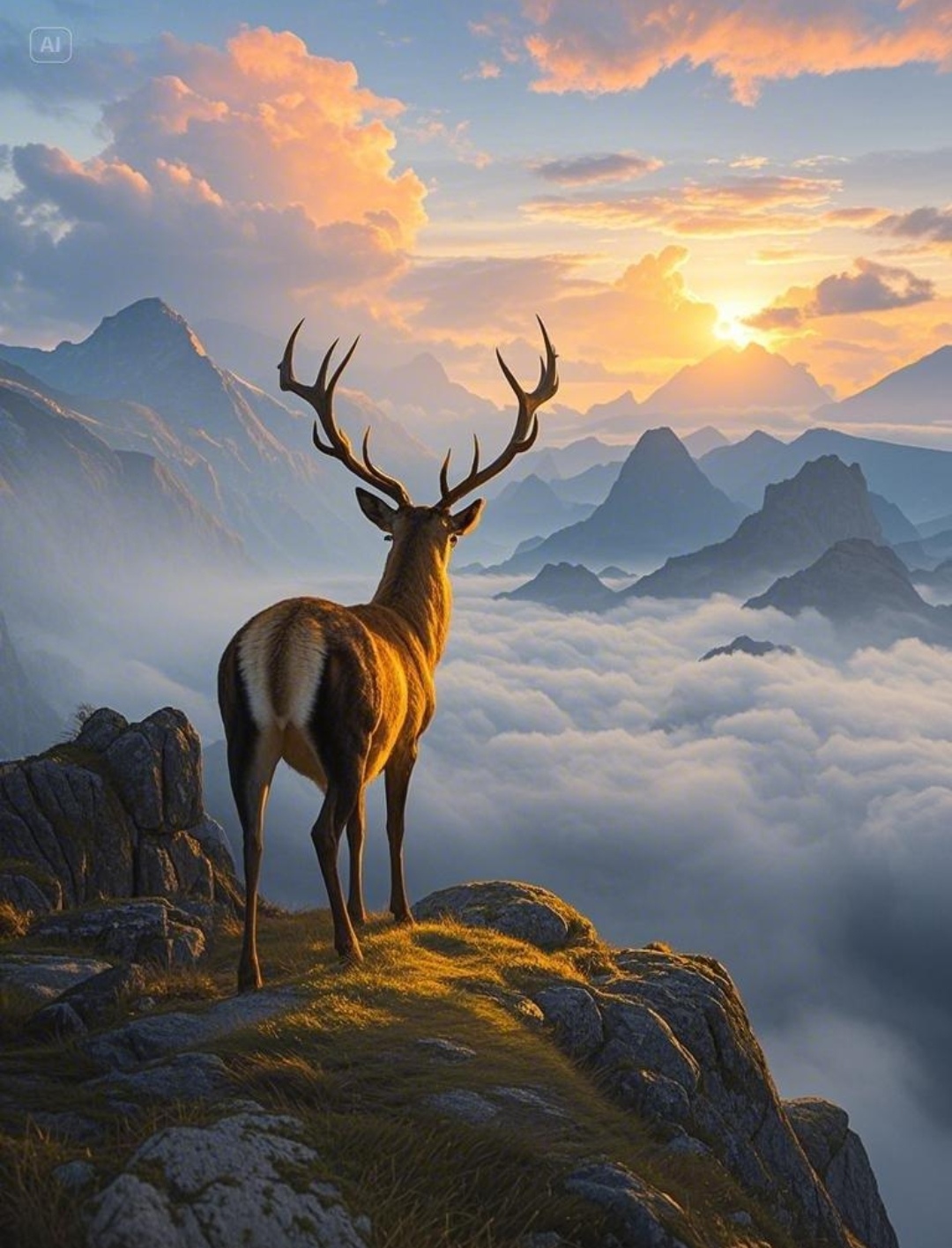 鹿呜山川雲海腾 暮色苍茫隐远山, 风拂竹影轻似