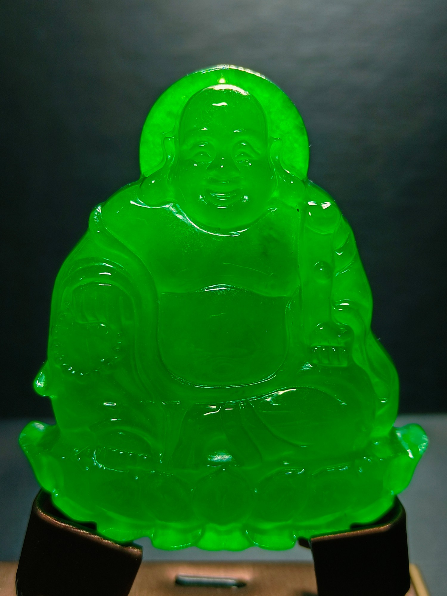 天然翡翠 龙石种 帝王绿佛牌#盘盘老物件