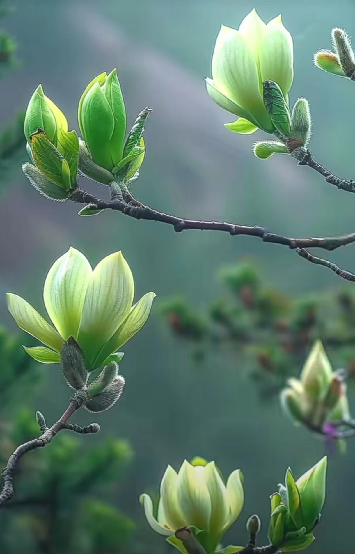 漂亮的玉兰花.特别是绿色的花朵.非常的优雅秀气.整个树上只有花朵