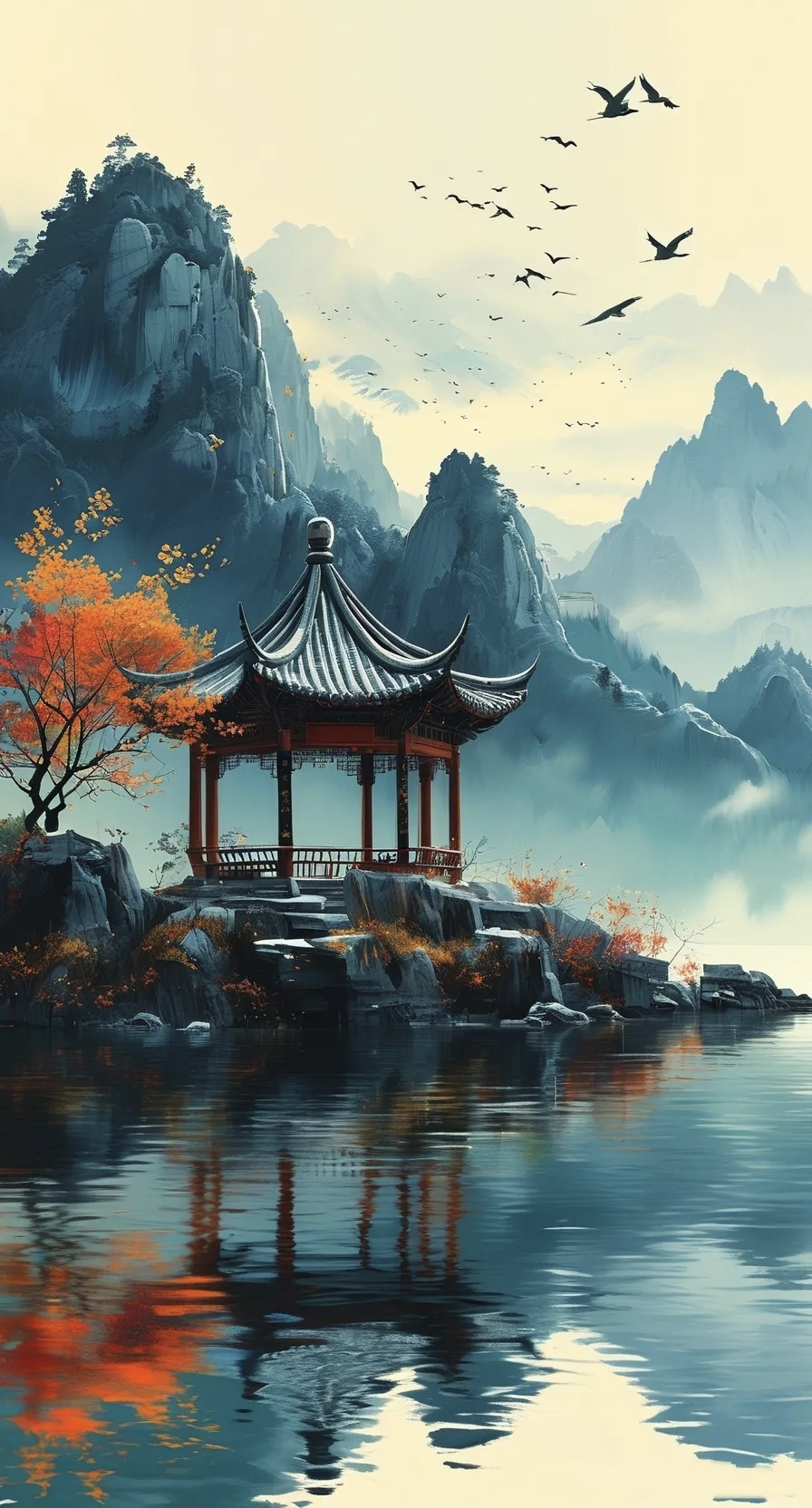 江山如画卷,诗意盎然;水天一色间,心境旷达.