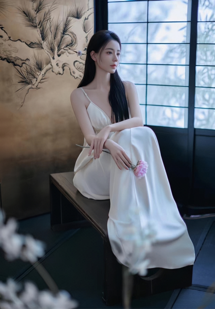 白色晚礼服,幽雅高贵的气质,象征女性洁白无瑕的品质,加以明亮的点缀