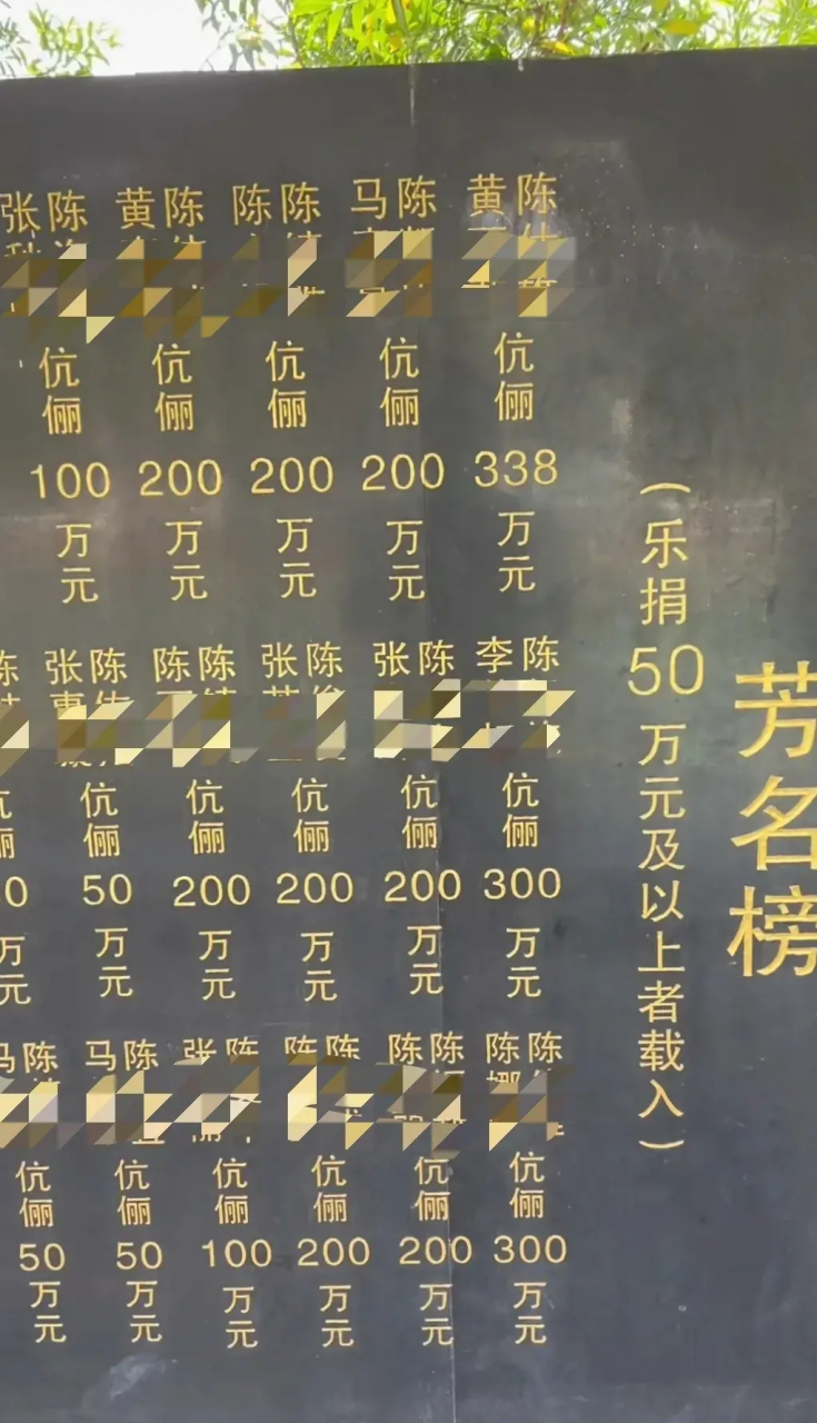 这个芳名榜有点牛啊,最低捐款都是50万起步,最高