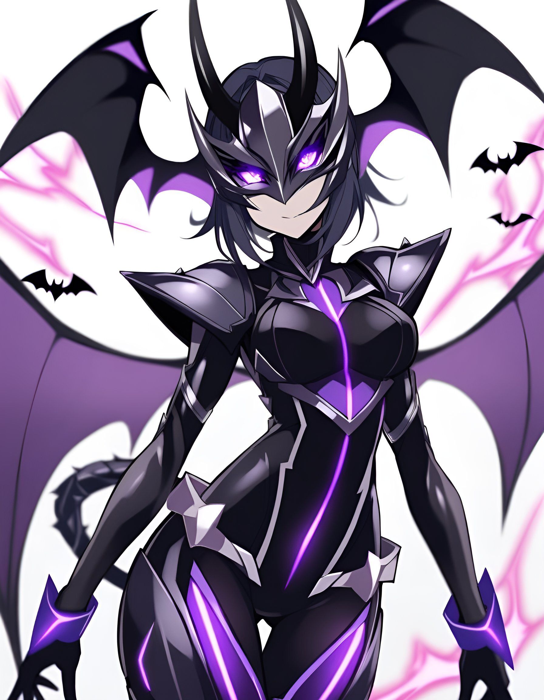 黑色连体皮甲恶魔翅膀恶魔尾巴的漂亮又强大的女战士尼克萨拉维尔夜兰