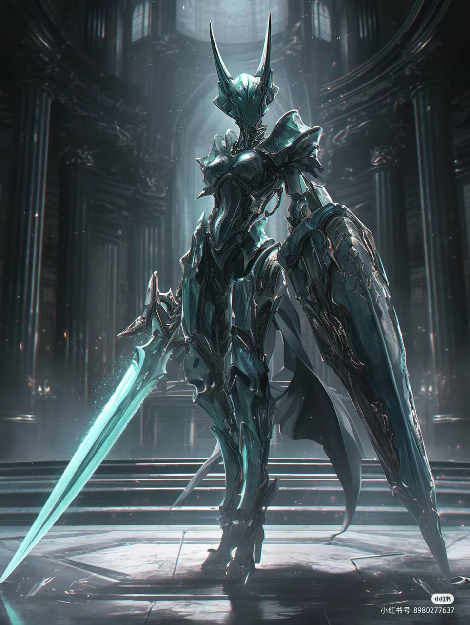 银剑之武者  高科技机甲长剑女战士在这深邃的夜色之中,手握银剑的女