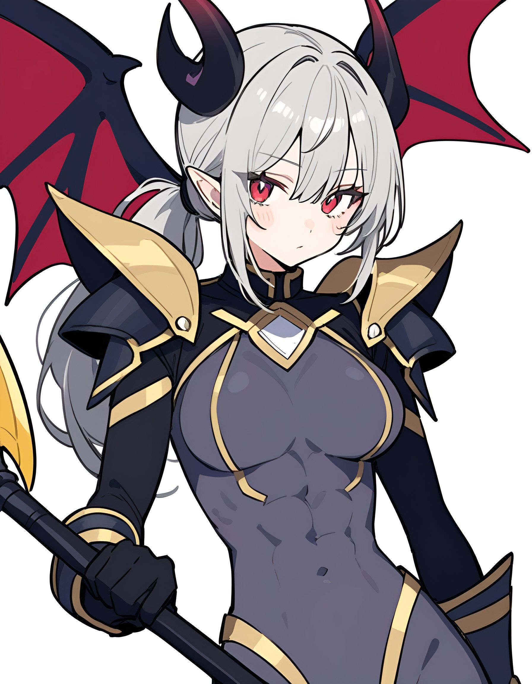 黑配色的蓝色长发女战士与漂亮强大的手握锋利的镰刀的白毛女恶魔战士