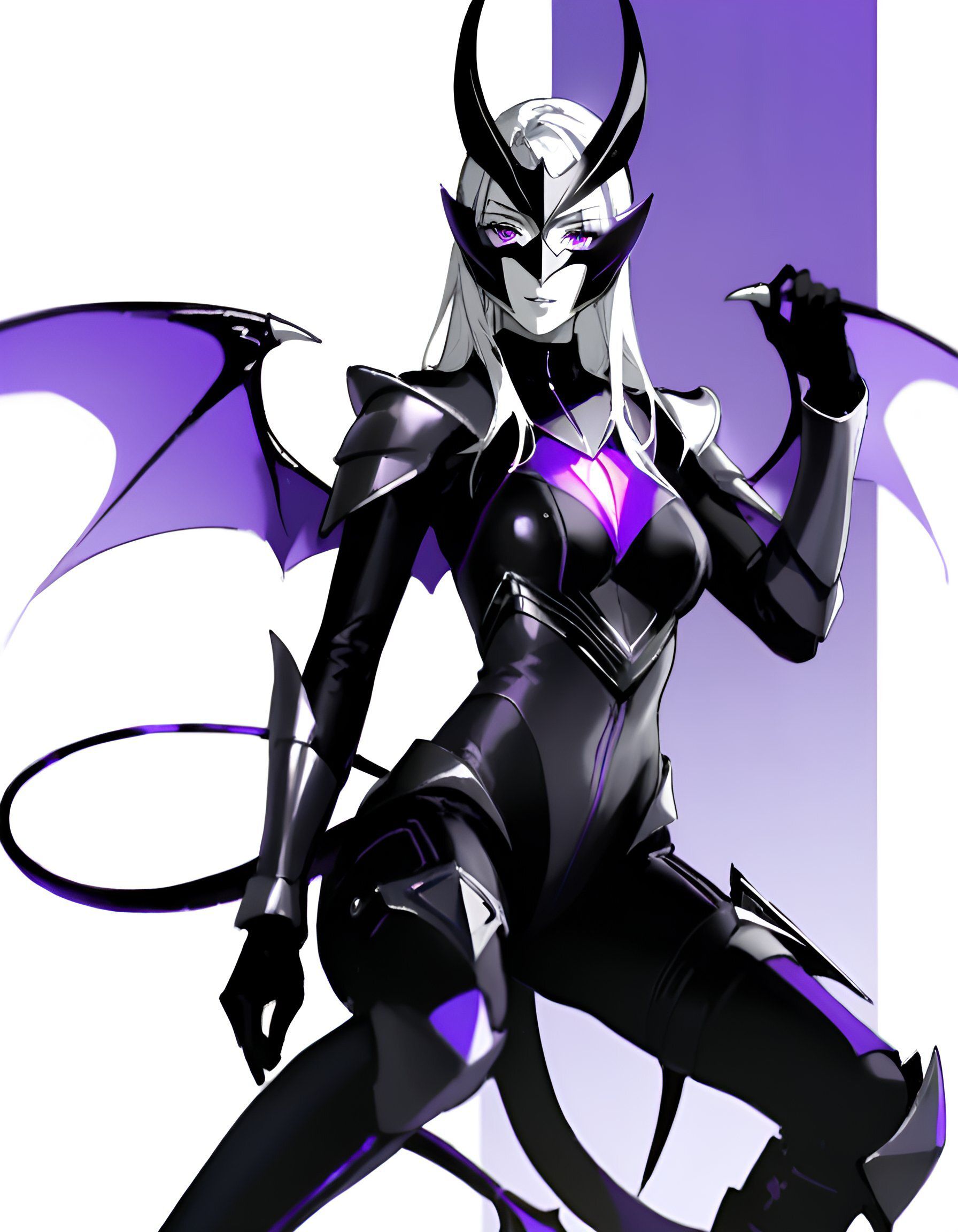 黑色连体皮甲恶魔翅膀恶魔尾巴的漂亮又强大的女战士尼克萨拉维尔夜兰