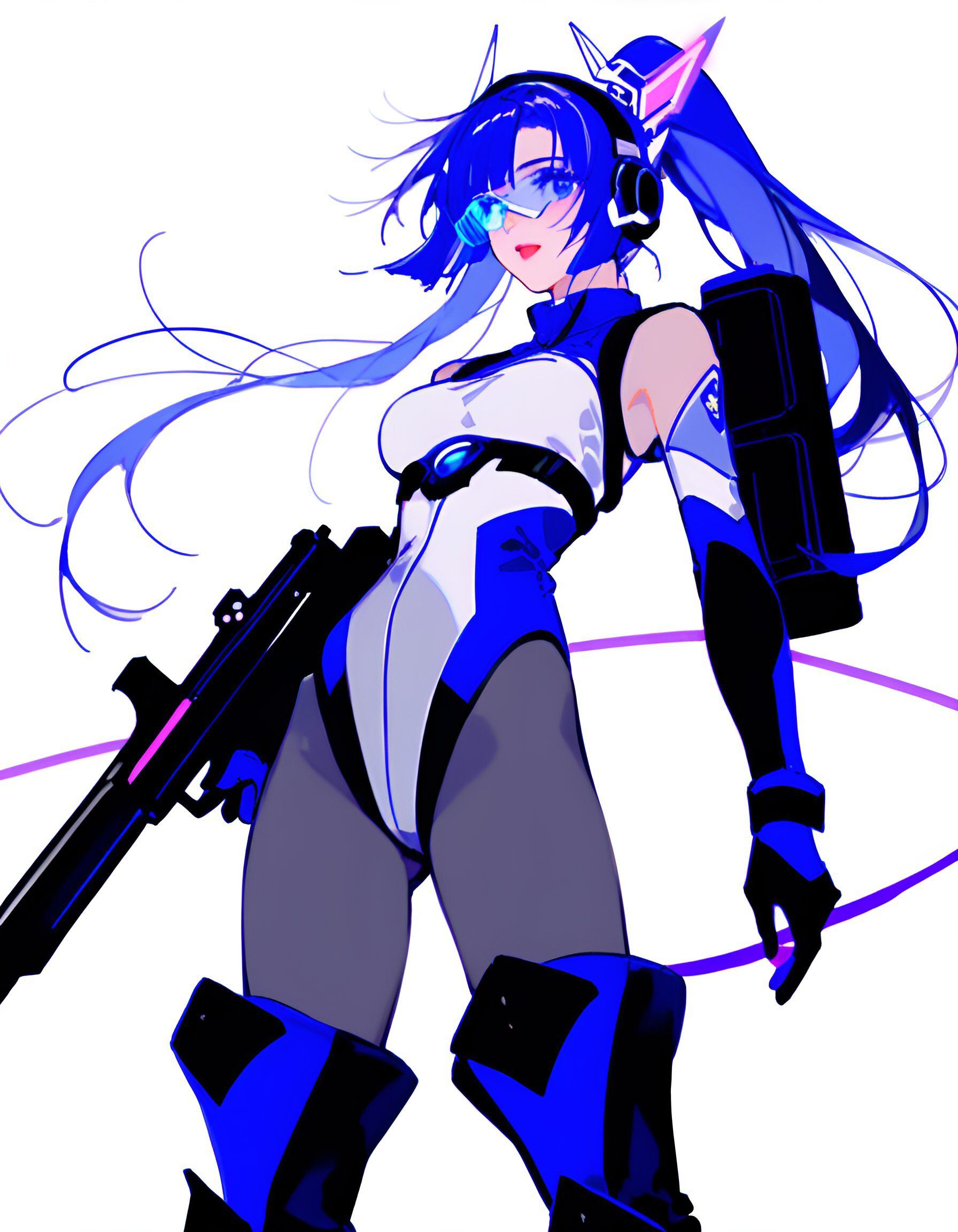 黑配色的蓝色长发女战士与漂亮强大的手握锋利的镰刀的白毛女恶魔战士