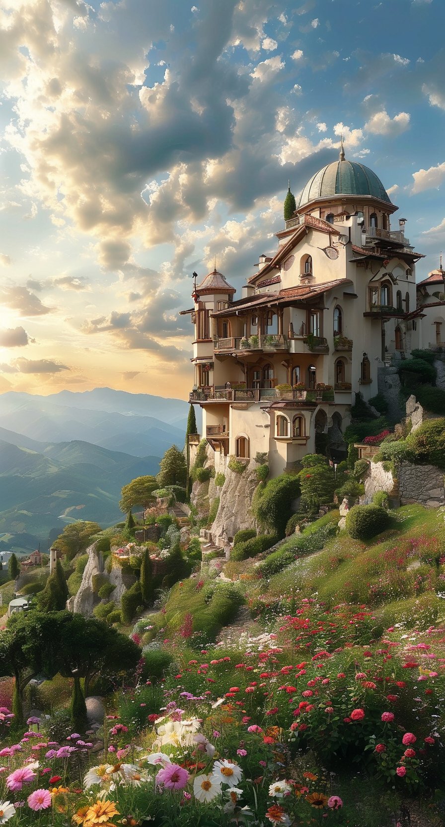 哇,这城堡坐落在山崖上,俯瞰着山谷,美得就像童话里的一样!