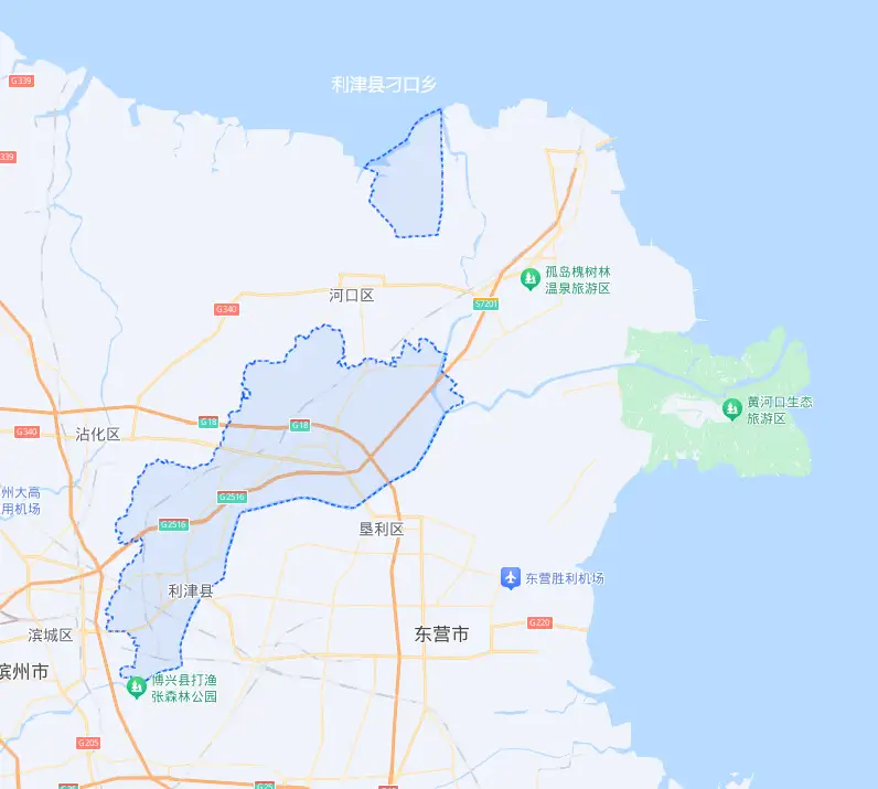 滨州沾化区有一块,东营市利津县有一块,都在东营河口区里,把辖区地图