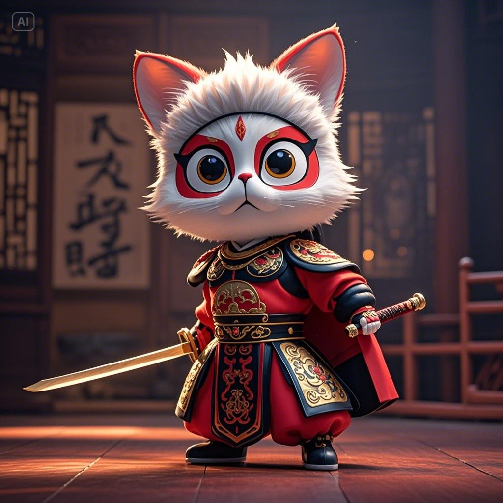 瞧这小猫咪,身着铠甲手持剑,萌翻天际啦!