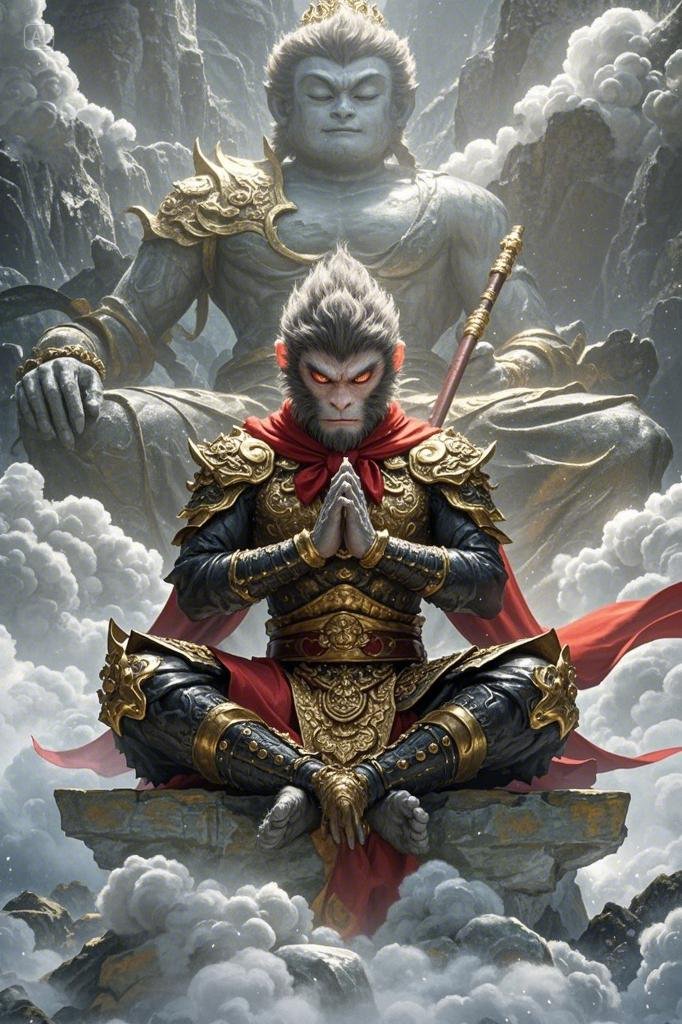 悟空在云端参禅,霸气中透露着几分仙气