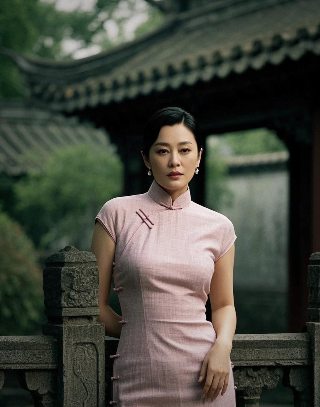 淡粉旗袍,晕染温婉眉眼, 盘发精致,藏着旧梦缱绻