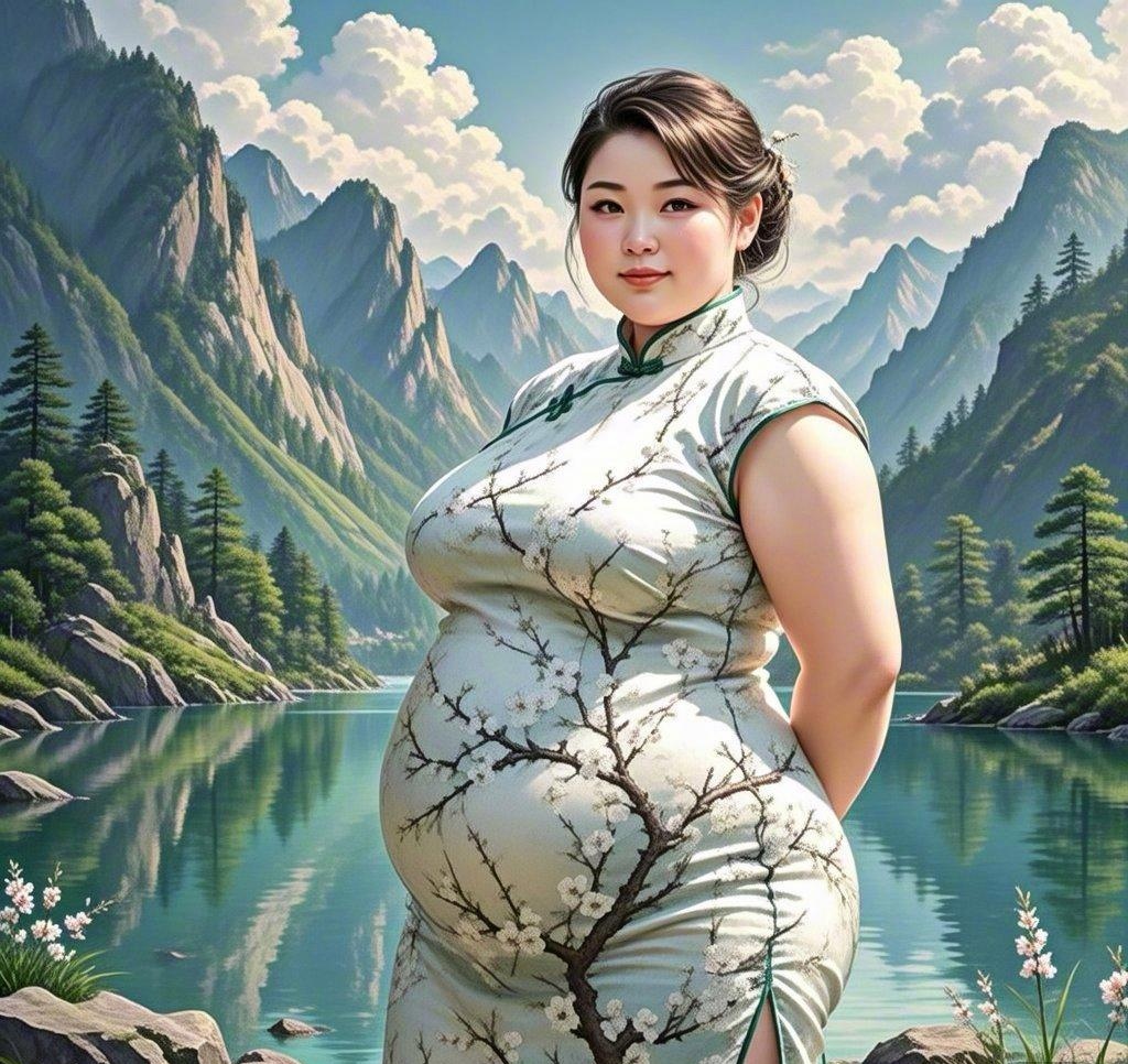 手抚孕肚含慈爱, 微笑如花绽娇颜