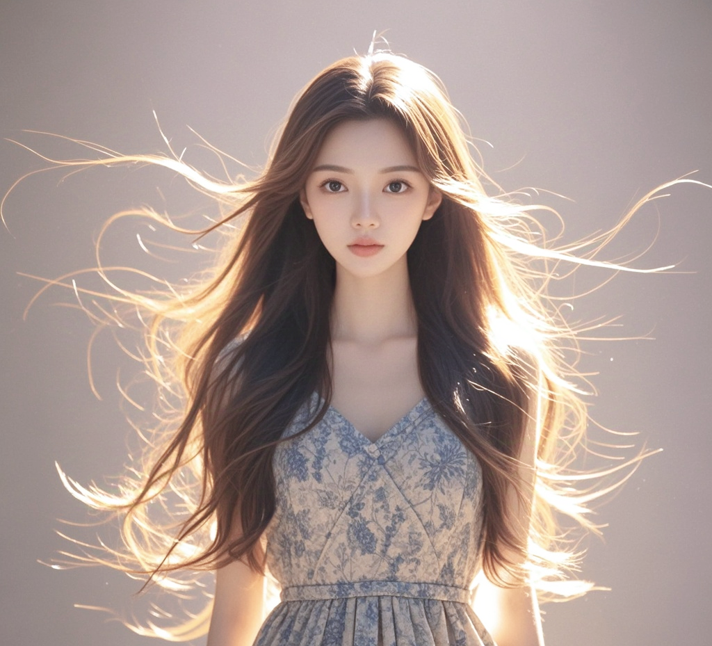 她有着如瀑布般柔顺的黑色长发,轻轻拂过纤细的肩头,散发着迷人的光泽